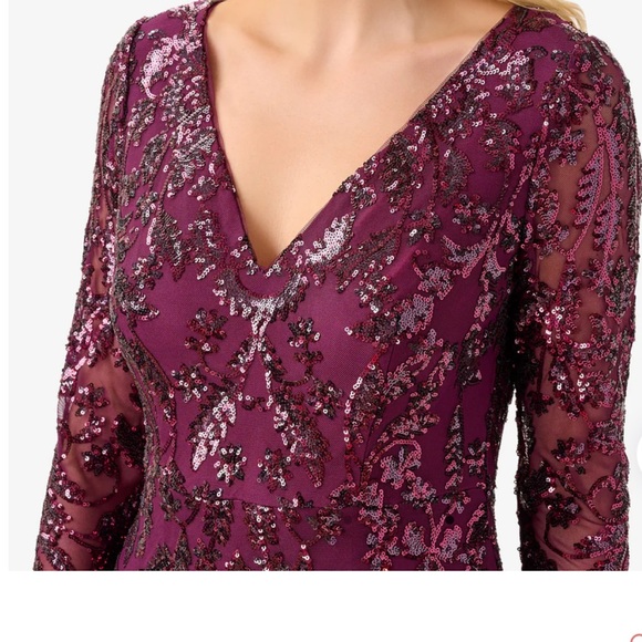 Adrianna Papell Long Sleeve Stretch Sequin Mermaid Gown Cassis 6 - Picture 3 of 9